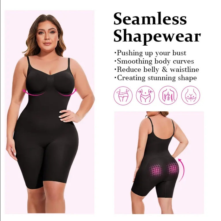 Snatched Tummy Control Shapewear Bodysuit Mid Thigh With Built-In Bra