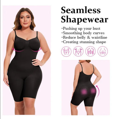 Snatched Tummy Control Shapewear Bodysuit Mid Thigh With Built-In Bra