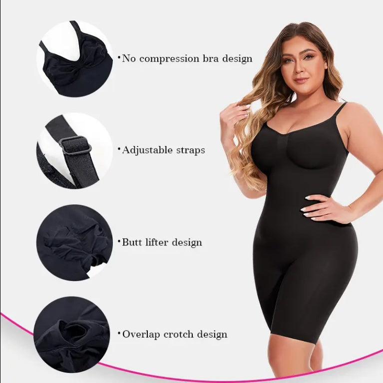 Snatched Tummy Control Shapewear Bodysuit Mid Thigh With Built-In Bra